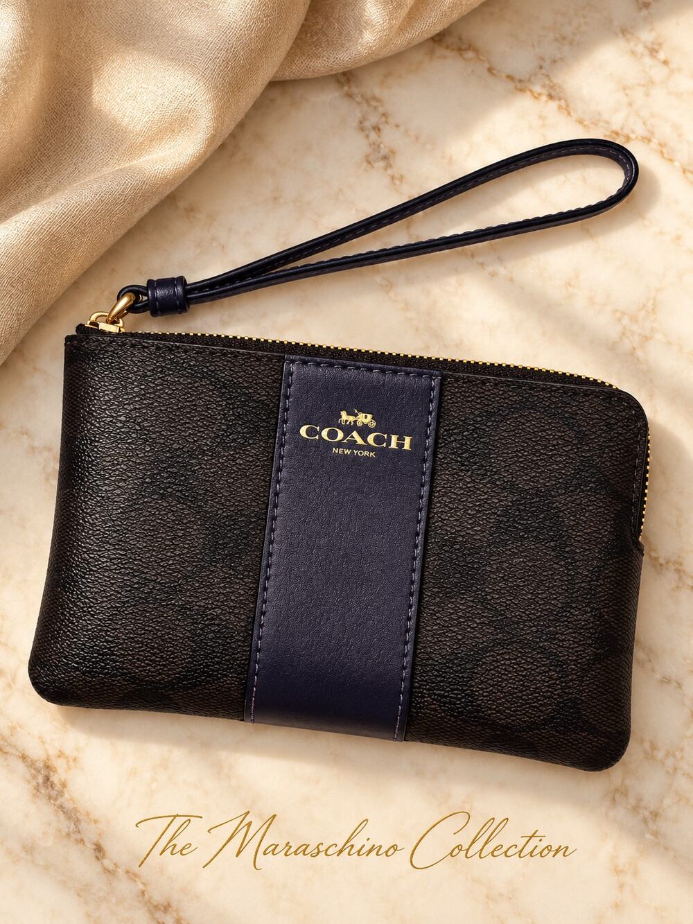 Coach Signature Canvas Navy Stripe Corner Zip Wristlet Mini Pouch CW854 Classic